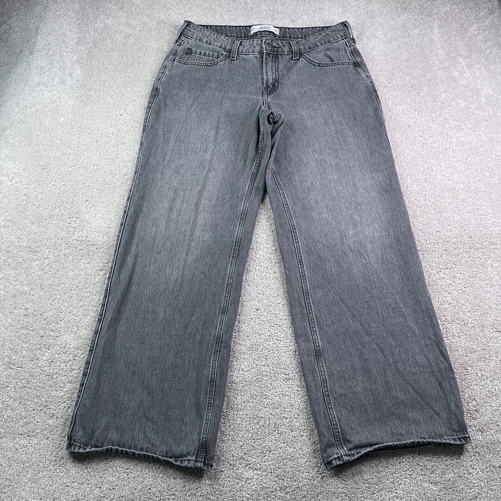 Hollister Jeans Womens 8 Gray Low Rise Baggy Wide Leg Denim Skater Grunge